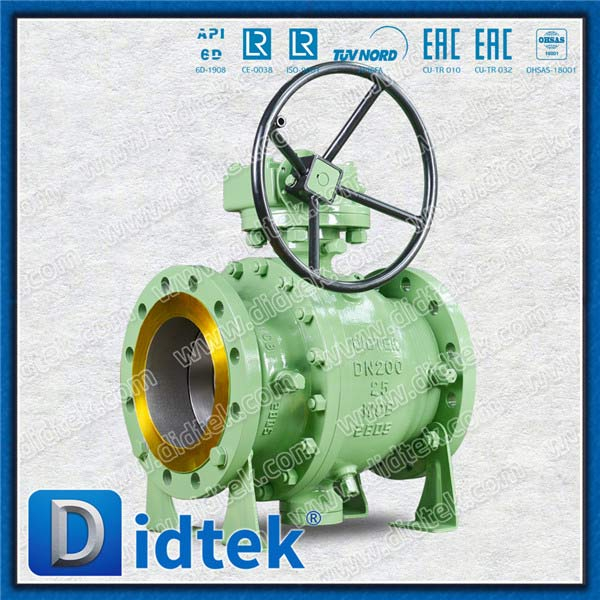 Válvula de bola de cuerpo dividido con muñón bridado WCB con caja de cambios