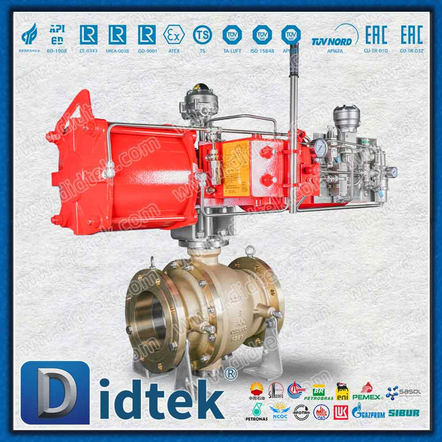 Válvula de bola de muñón de bronce de aluminio de simple efecto C95800 neumática de ingeniería marina