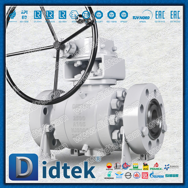 Válvula de bola de muñón de acero forjado con sello PEEK de alta presión RTJ 2500LB